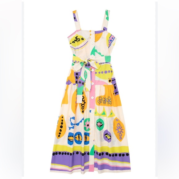 *NEW* ZARA BLOGGER FAVORITE COLORFUL GEOMETRIC MIDI DRESS XS - Picture 2 of 13